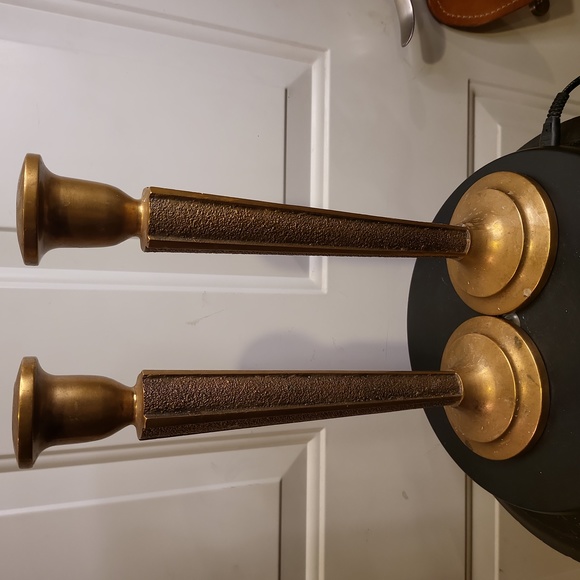Other - Antique Pair of Bronze Cast Embossed Candle Holder Candle Sticks 12"